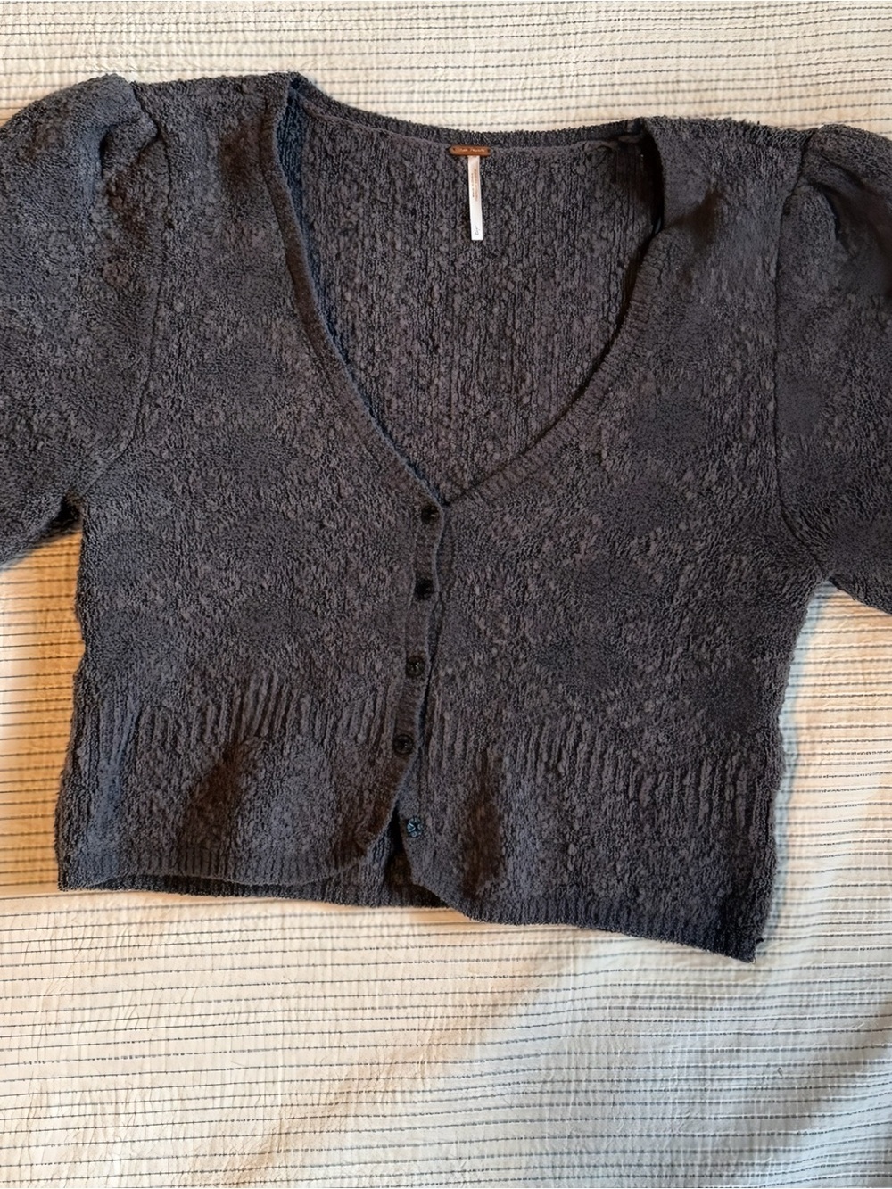 Free People Charcoal Gray V-Neck Button Cardigan
